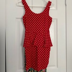 Red and white polkadot peplum dress